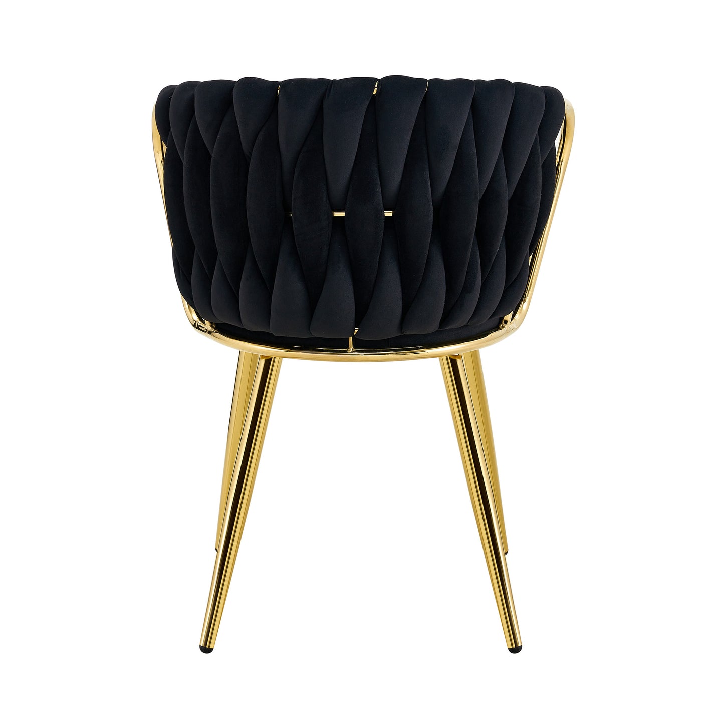 Dining Chair With Velvet Cover, Modern Upholstered Chair With Woven Backrest & Golden Metal Legs, Ergonomic Armchair For Dining Room, Living Room & Kitchen, Black And Gold