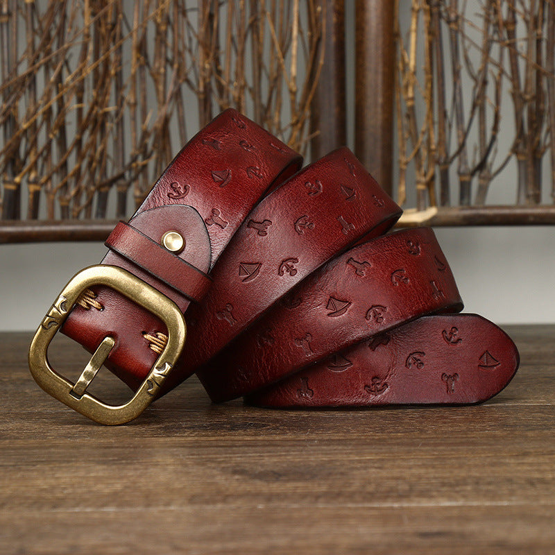 Mens Korean-style Patterned Leather Belt