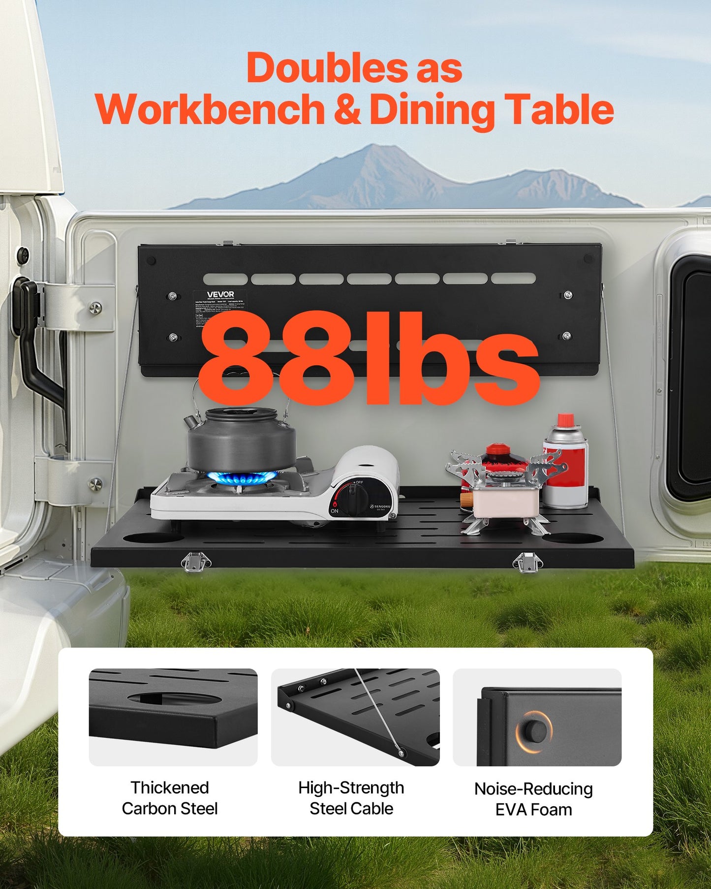 Tailgate Table, For 2021-2025 Ford Bronco, 88 Lbs Load Capacity, Carbon Steel Foldable Molle Panel Drop Down Table, Rear Door Cargo Storage Rack Shelf Luggage Holder Carrier Camping Accessories