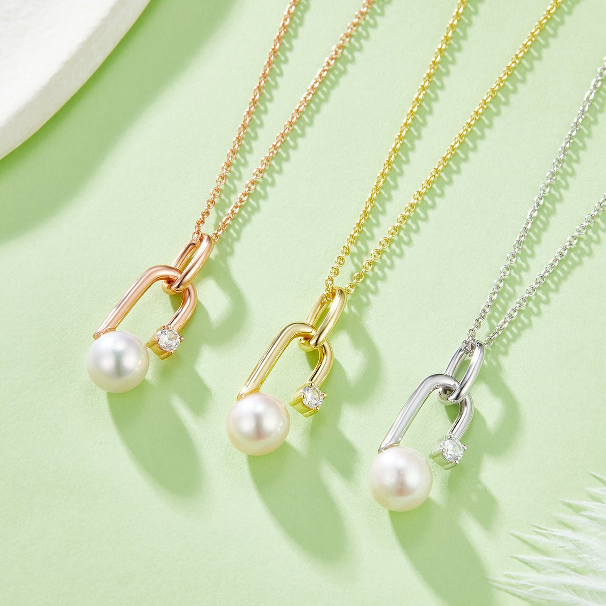 S925 Sterling Silver Natural Freshwater Pearl Necklace 45cm U-Shape Geometric Design 3 Colors Available Gift Box 3.6g