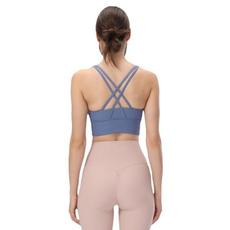 Rib Nude Feel Yoga Bra Sports Underwear Cross Beauty Back Thread Sports Bra For Women