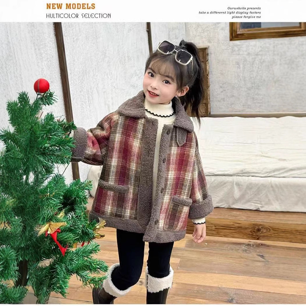 Thickened Fleece-Lined Warm Collared Top For Older Kids AutumnWinter Korean Style