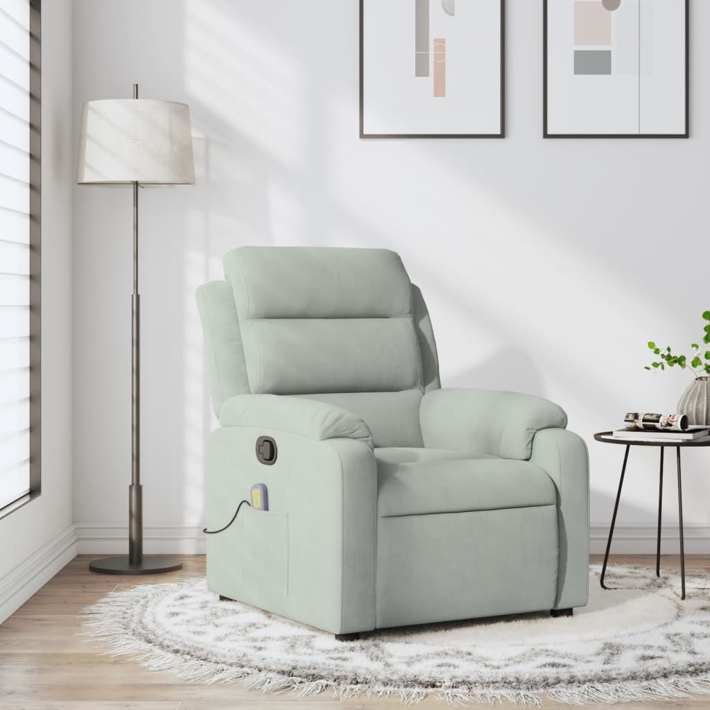 Massage Recliner Chair, Light Grey Velvet