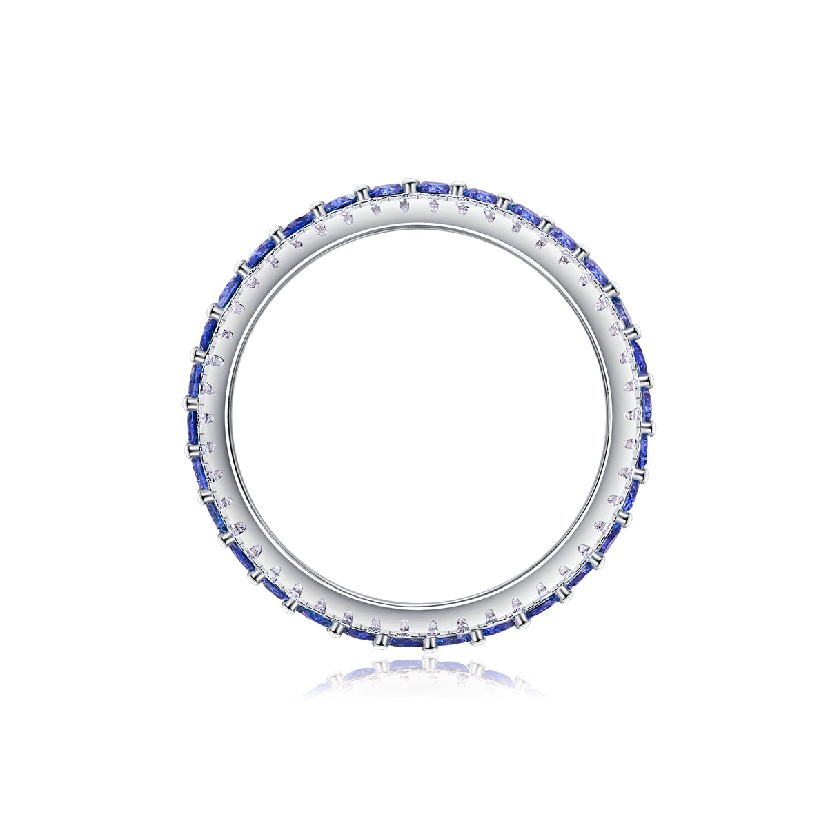 3.6g S925 Sterling Silver 3 Row Eternity Ring  Synthetic Blue Sapphire & White Stones Band, Platinum Plated Promise Ring For Women, Jewelry Gift Box Set