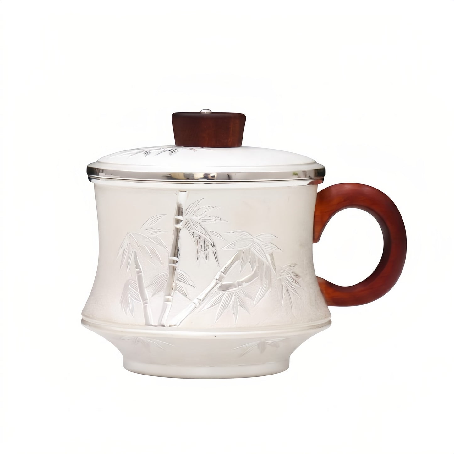 Pure 999 Fine Silver Handcrafted Silver Tea Mug with Bamboo Relief and Rosewood Accents - Handicraft