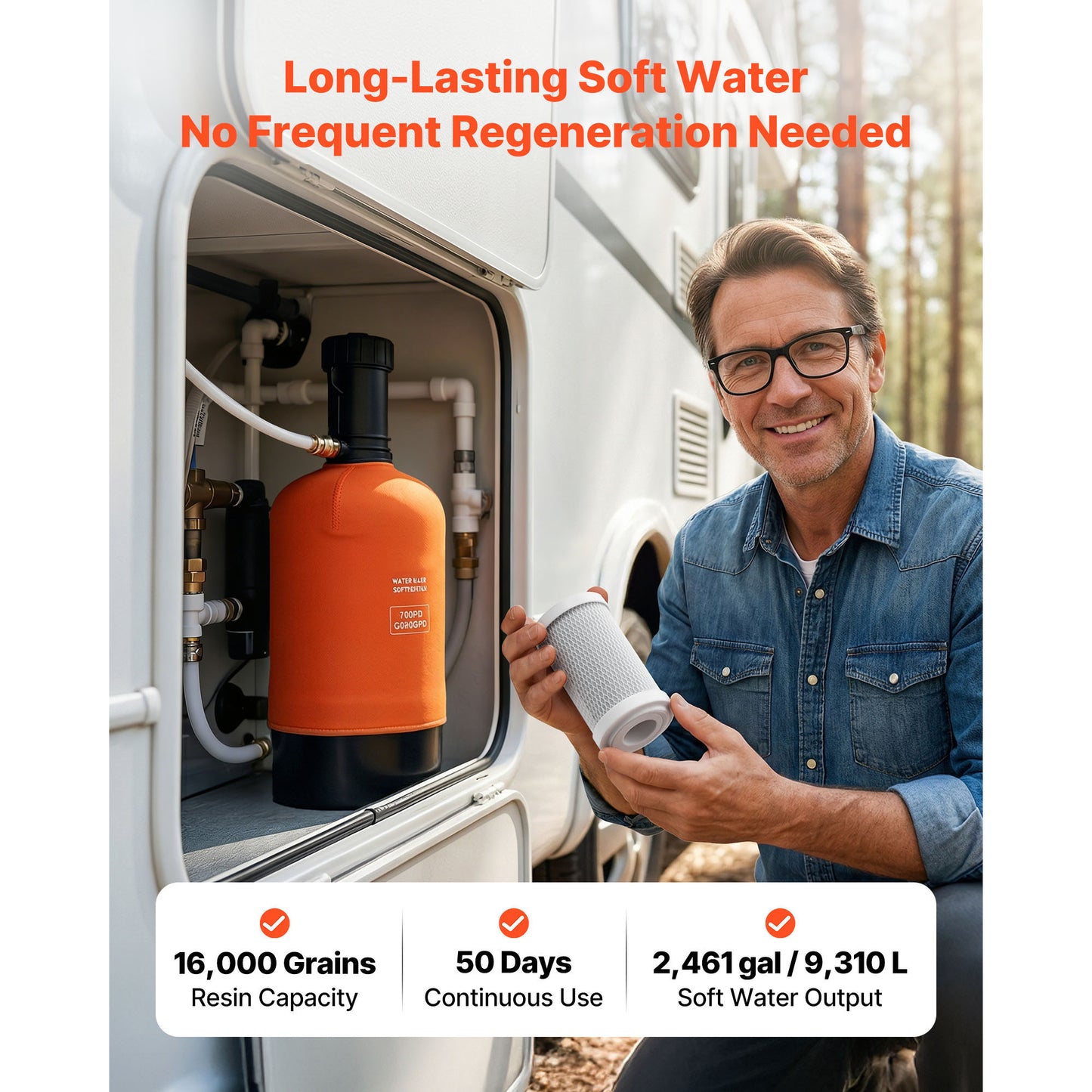 RV Water Softener, 16,000 Grain, Portable Water Softener With Filter System, NPT 3  4  Fittings, Food-Grade Resin, Quick Connect, For RVs, Trailers, Boats, Mobile Car Washing, Pressure Washing