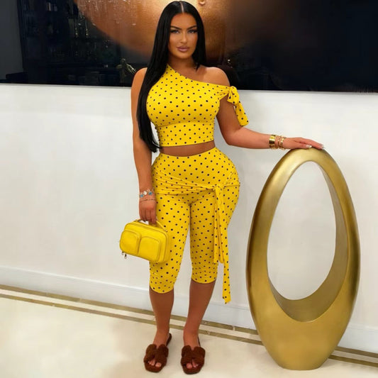 Fashion Casual Two-piece Set With A One-shoulder Strap Design