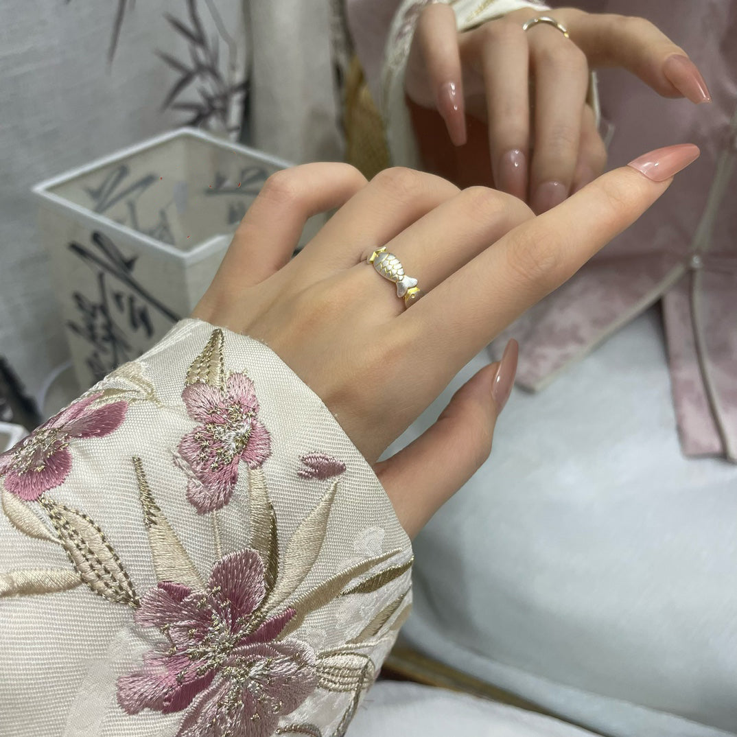 1pcs 999.9 Sterling Silver Koi Fish Statement Ring, Dainty Retro Style, Ideal For Birthdays & Holiday Gifts