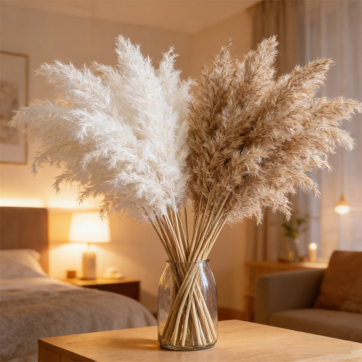 30-Piece Set Of Large Dried Reed Stems, Natural White Dried Flower Bouquet For Home Decor And Vases—Party Supplies Set