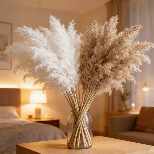 30-Piece Set Of Large Dried Reed Stems, Natural White Dried Flower Bouquet For Home Decor And Vases—Party Supplies Set