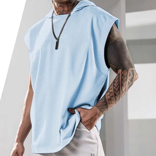 Summer Mens Sleeveless Loose Fitness Hooded Sports Vest
