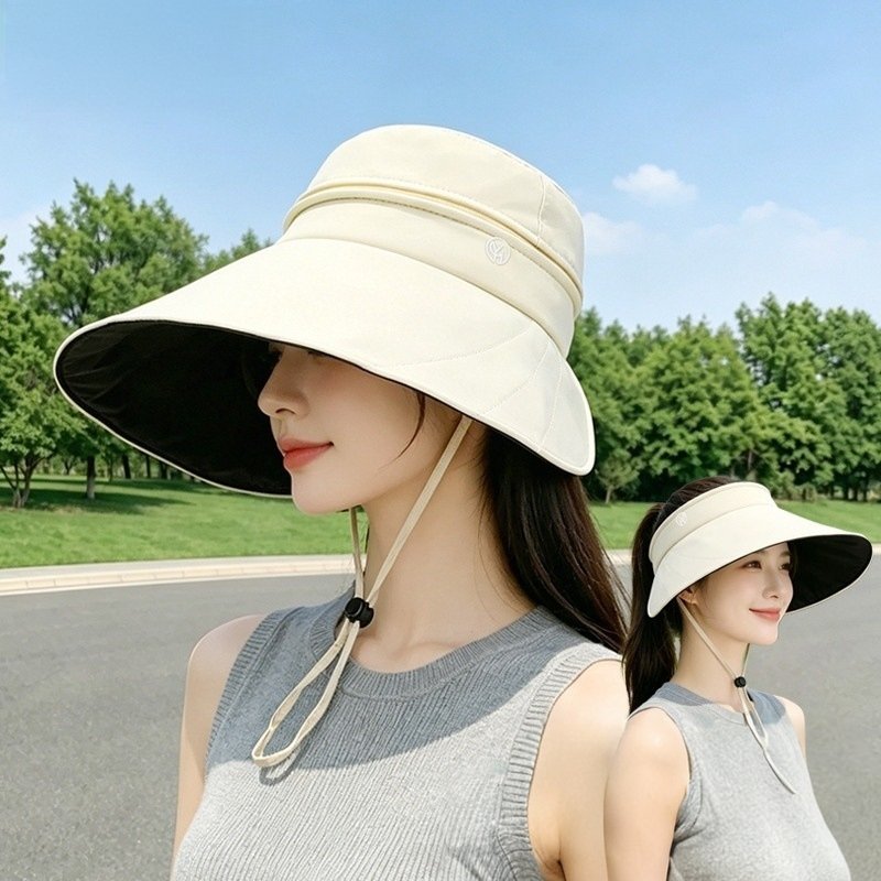 New Summer Vinyl Sun Protection Hat, Windproof Oversized Wide Brim For Women, UV Protection, Versatile For Outdoor Casual Wear