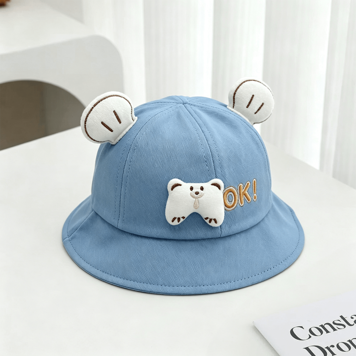 The New Boys And Girls' Ok Bear Decorative Round-top Children's Cap With A Cute And Soft Babyish Style Is Perfect For Outdoor Outings And Provides Shade.