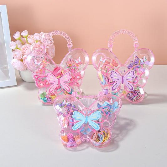 Butterfly hair accessories set-head rope + hair clip-mixed-transparent shell-1 set