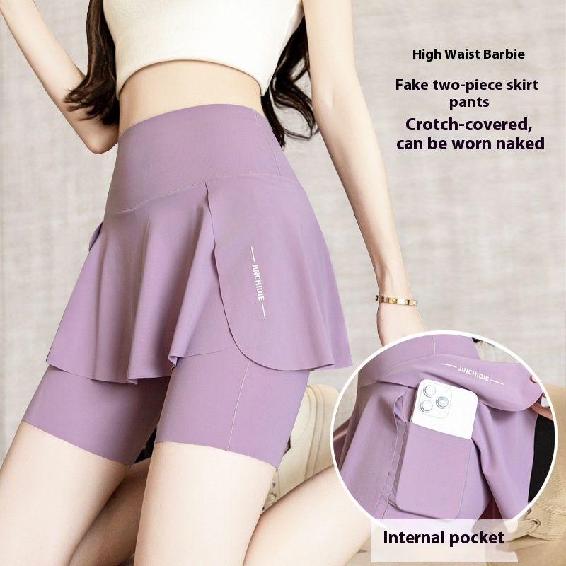 False-two-piece Skirted Leggings Pocket Three-point Shark Pants Yoga Pants