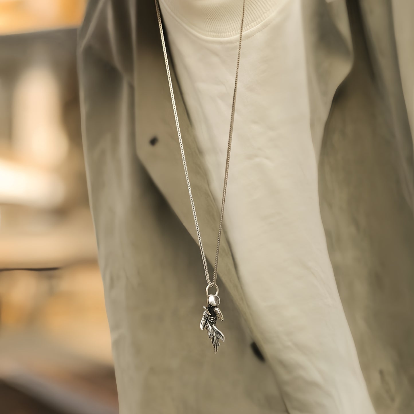 Antique Twisted Rope Wrap Wing Branch Pendant Necklace For Men Women, Copper Plated Silver Vintage Textured Gothic Nature Biker Street Jewelry Gift