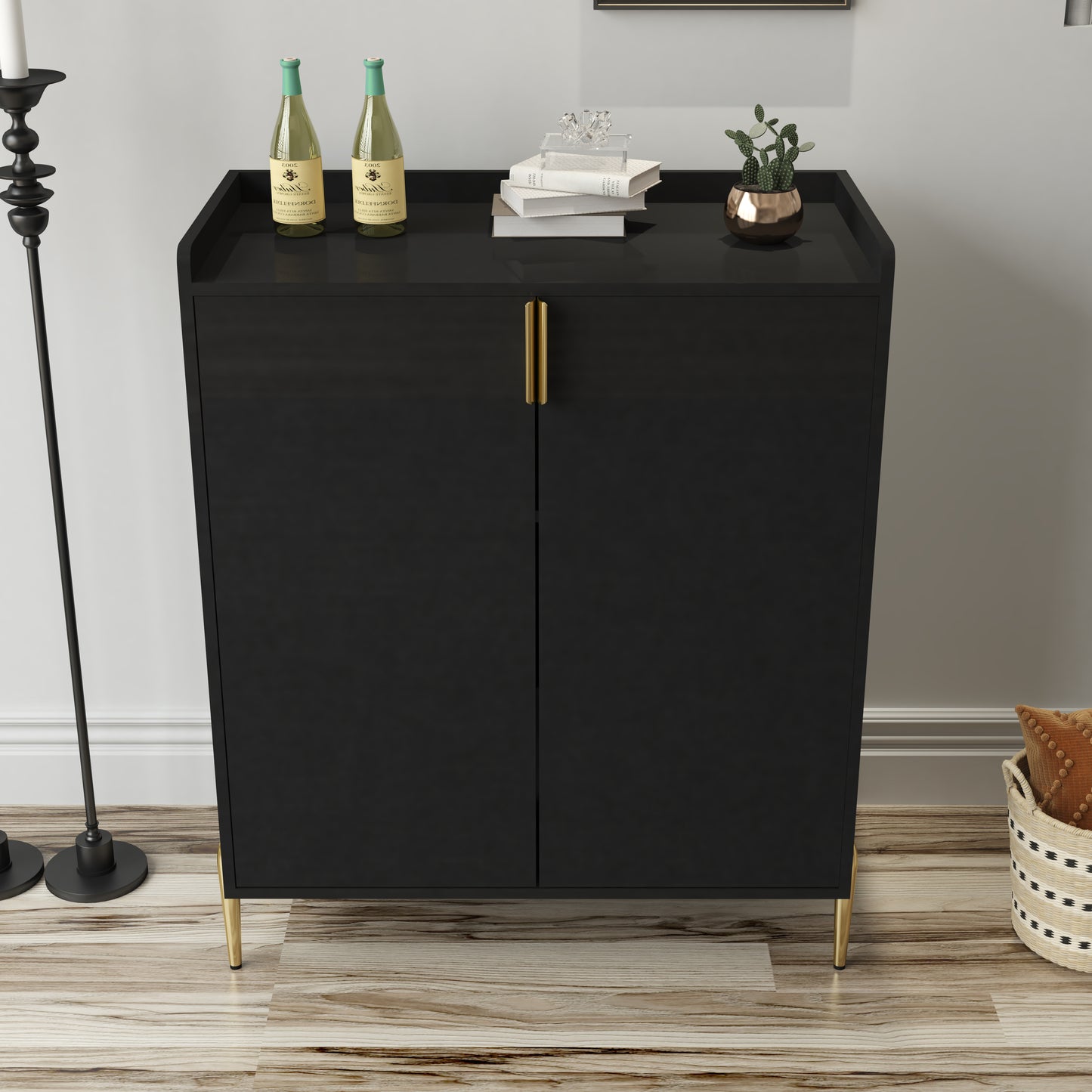 2 Doors Home Wine Bar Cabinet With Wine Rack & Adjustable Storage Shelf, Modern Sideboard With Soft-closing Hinge, Dinning Room Buffet Cabinet, Liquor Cabinet Kitchen, Living Room Coffee Cart BLACK