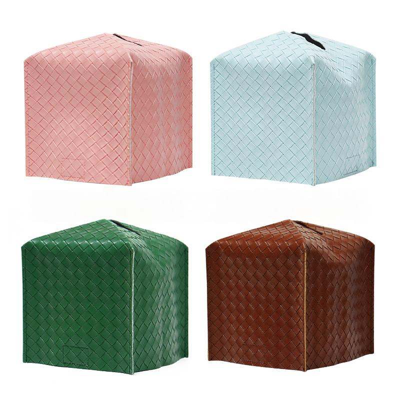 Leather-woven Checkered Tissue Box Dining Table Napkin Holder Tissue Storage Pouch