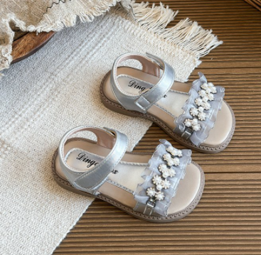 2025 Summer New Arrival Girls' Fashion Rhinestone Princess Shoes, Korean Style Kids' One-Strap Open-Toe Sandals, Cute Beach Shoes For Little Girls