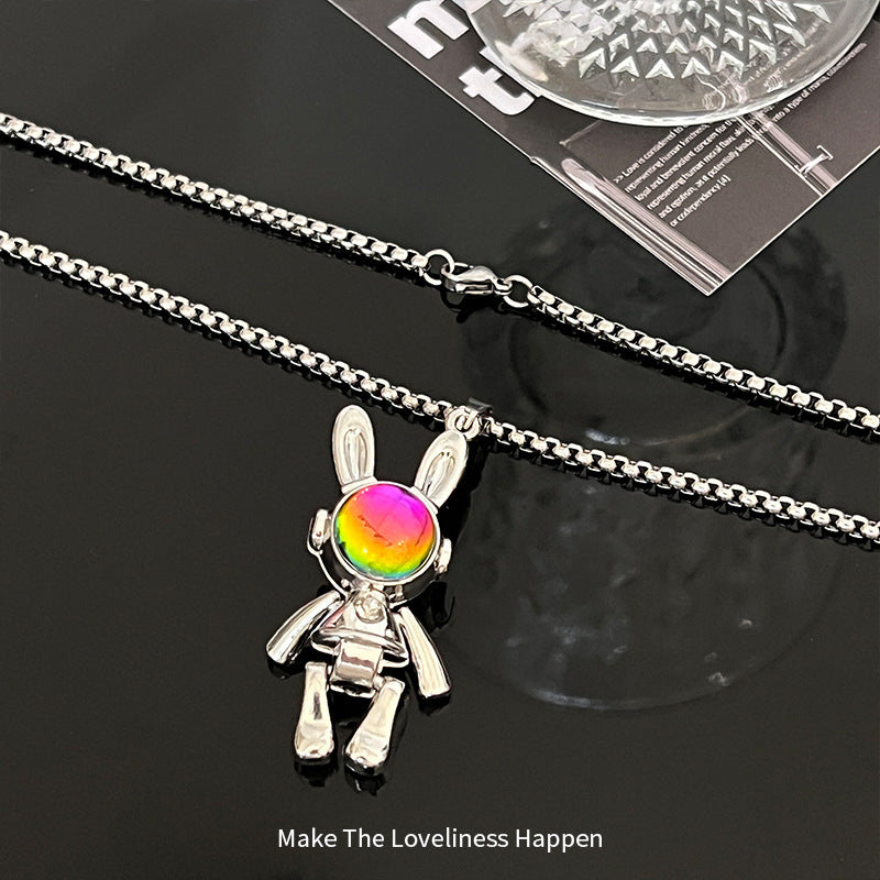 Movable Mechanical Rabbit Necklace Men's Hip Hop Fashion Accessories Women's Niche Design Sense Ins Couple Sweater Sweater Chain
