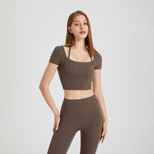 Yoga Clothes Short-sleeved T-shirt Women's Top With Chest Pad