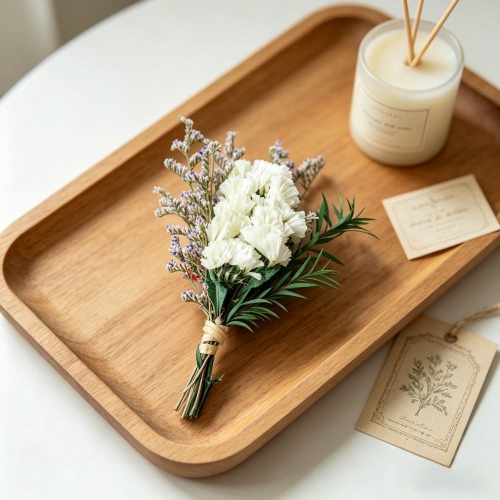 Set Of 6 White Mini Bouquets Made Of Dried Forget-me-nots, Including Love Grass And Green Leaves; Each Bouquet Is Approx. 12 Cm Long And Is Perfect For Decorating Vases, Gifts, And Much More