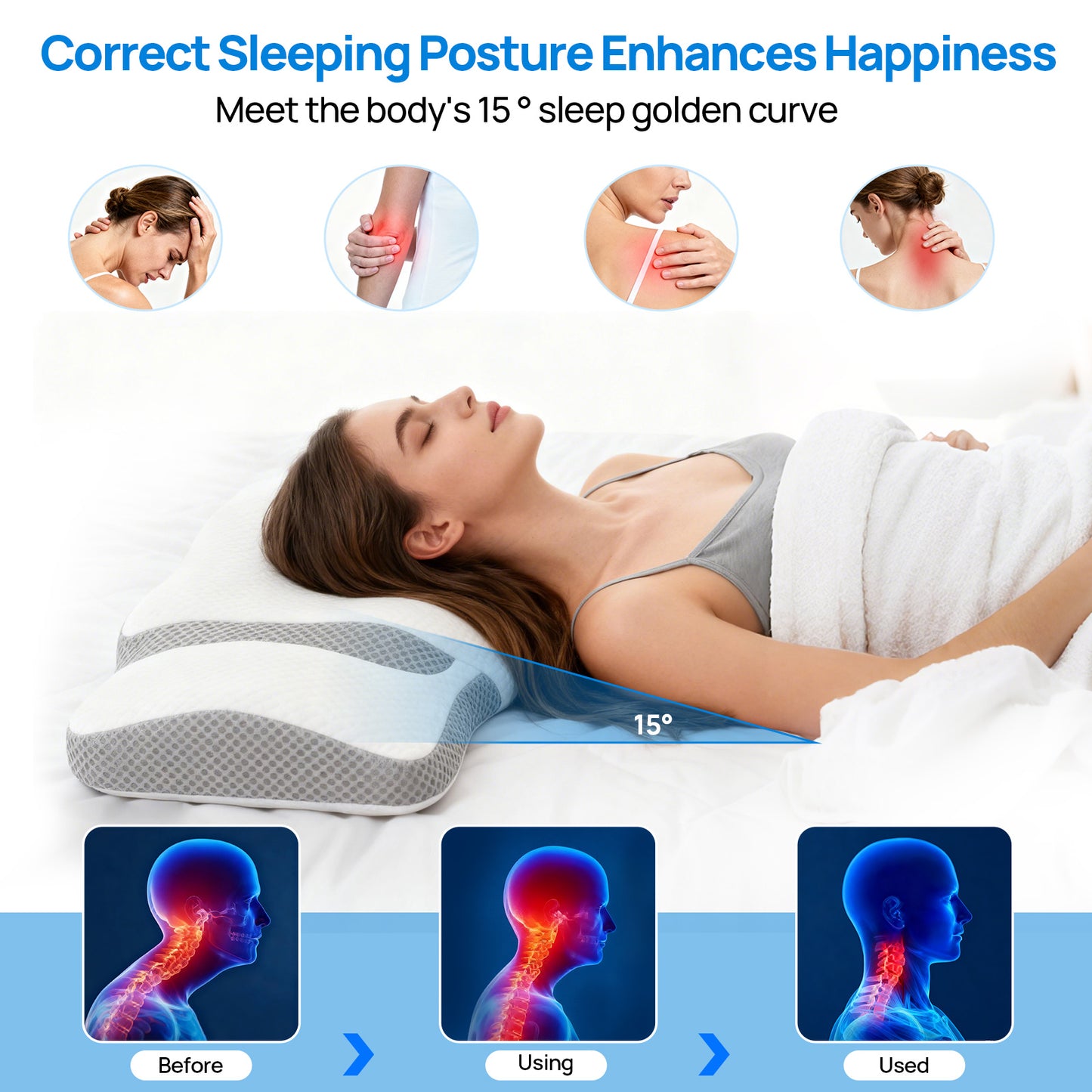 Cervical Neck Pillow, Cooling Ergonomic Memory Foam Pillows