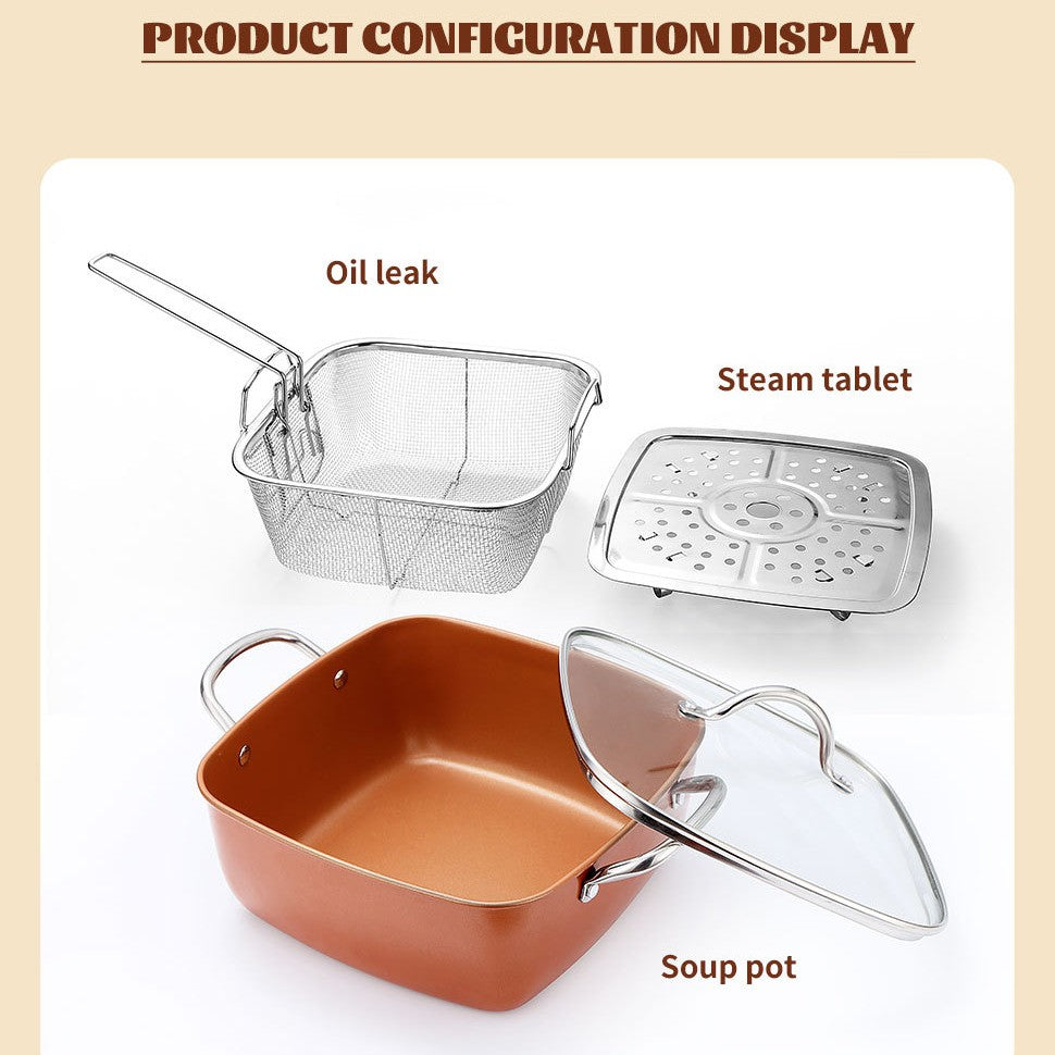24cm Square Kitchen Fryer Non Stick Chip Pan Potato Fryer W  Basket Cooking Pot