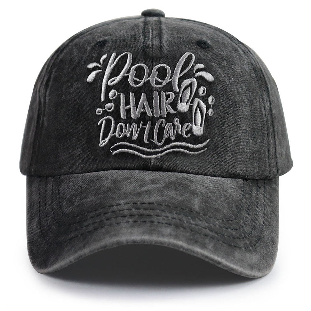 Pool Hair Don't Care Vintage Washed Baseball Cap For Women, Funny Pool Beach Vacation Adjustable Hat