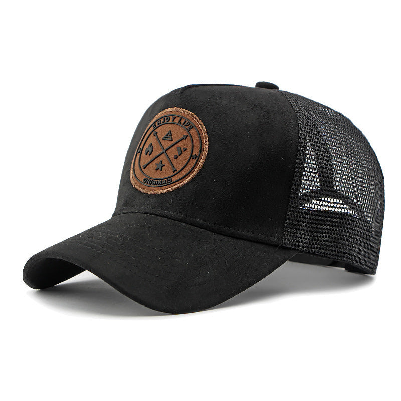 Men's And Women's Multi-color Suede Mesh-rimmed Baseball Cap With Round Logo And Adjustable Strap. Stylish And Versatile, Suitable For Daily Outings And Outdoor Activities.