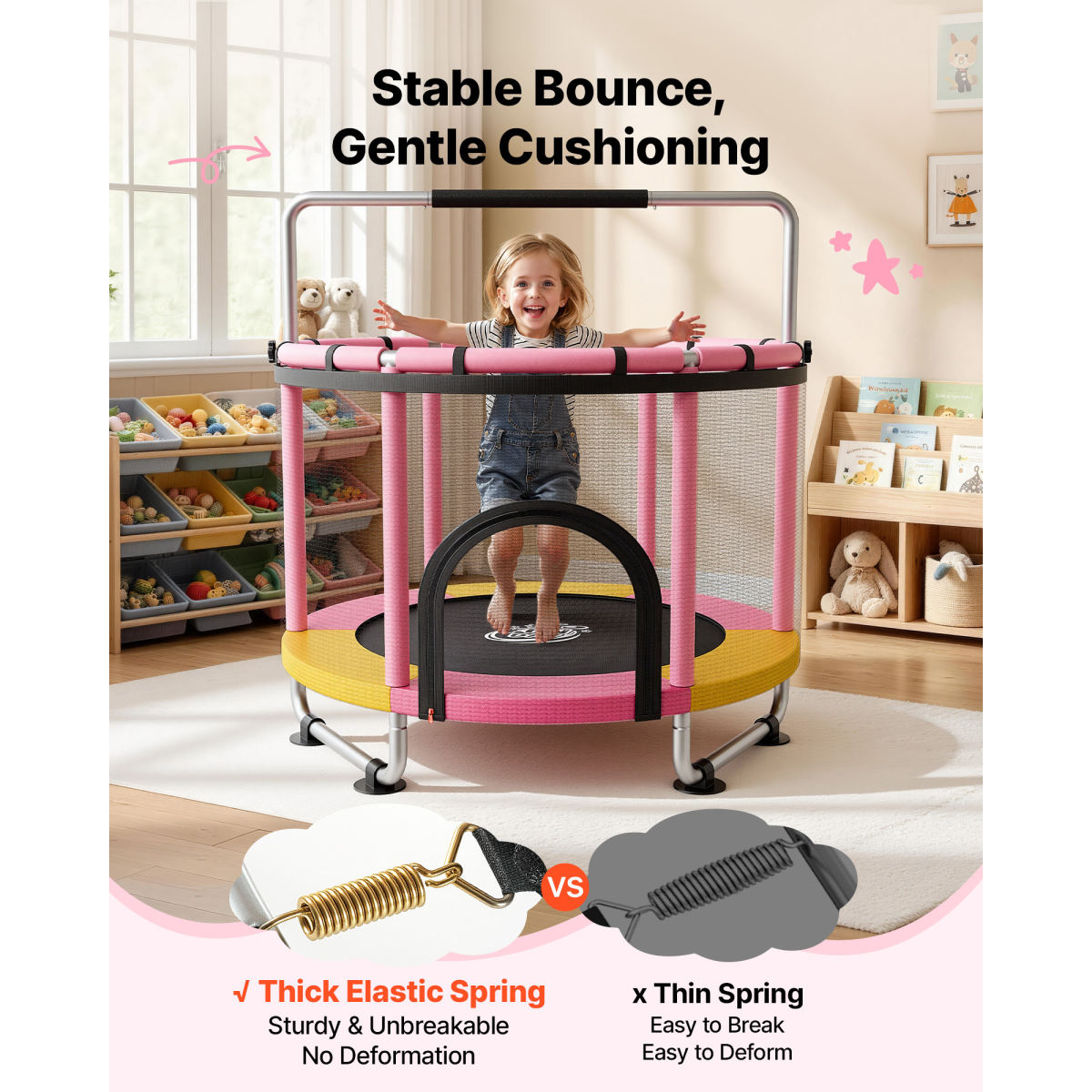 60" Trampoline For Kids, 5 FT Toddler Mini Trampoline, 132 Lbs Indoor Outdoor Play Toys With Enclosure Net And Adjustable Gymnastics Bar, Christmas Toys Birthday Gifts For Girls Boys