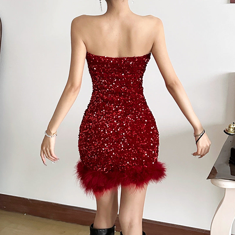 Womens Sexy Bandeau Dress With Raw-edged Body-hugging Silhouette