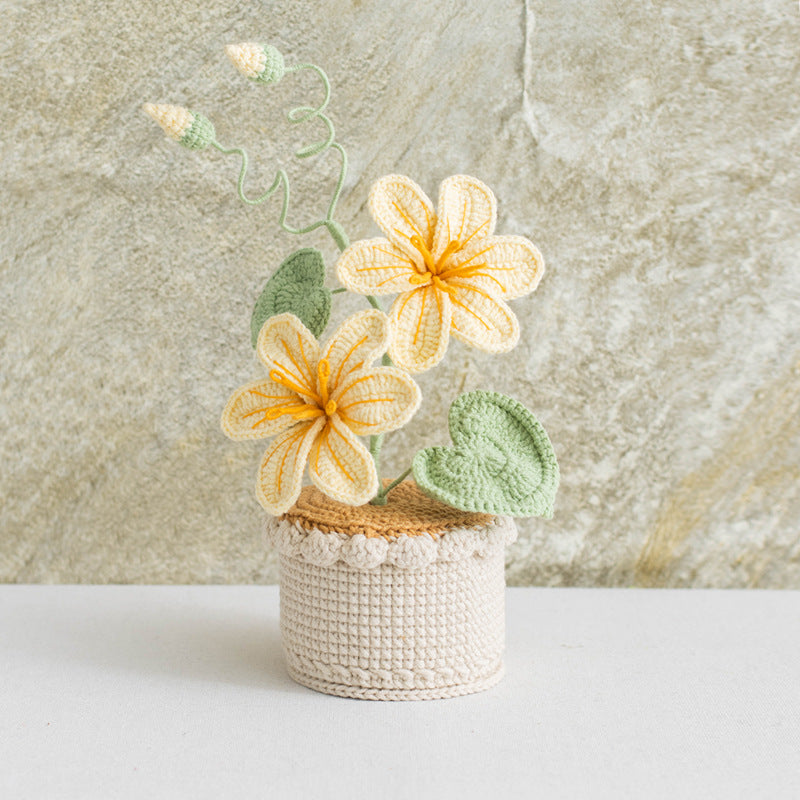 Artificial Flower Decor Hand-woven Yarn Potted Bouquet
