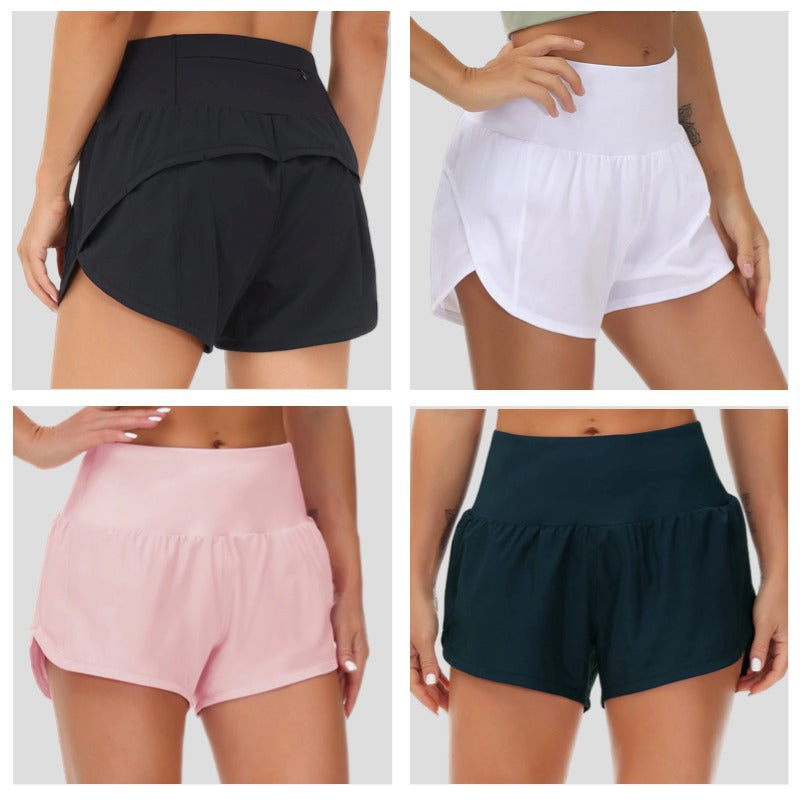 Cross-Border Hot Selling Summer New Style High-Waisted Outdoor Fitness Women's Sports Shorts With Zipper Pockets Elastic