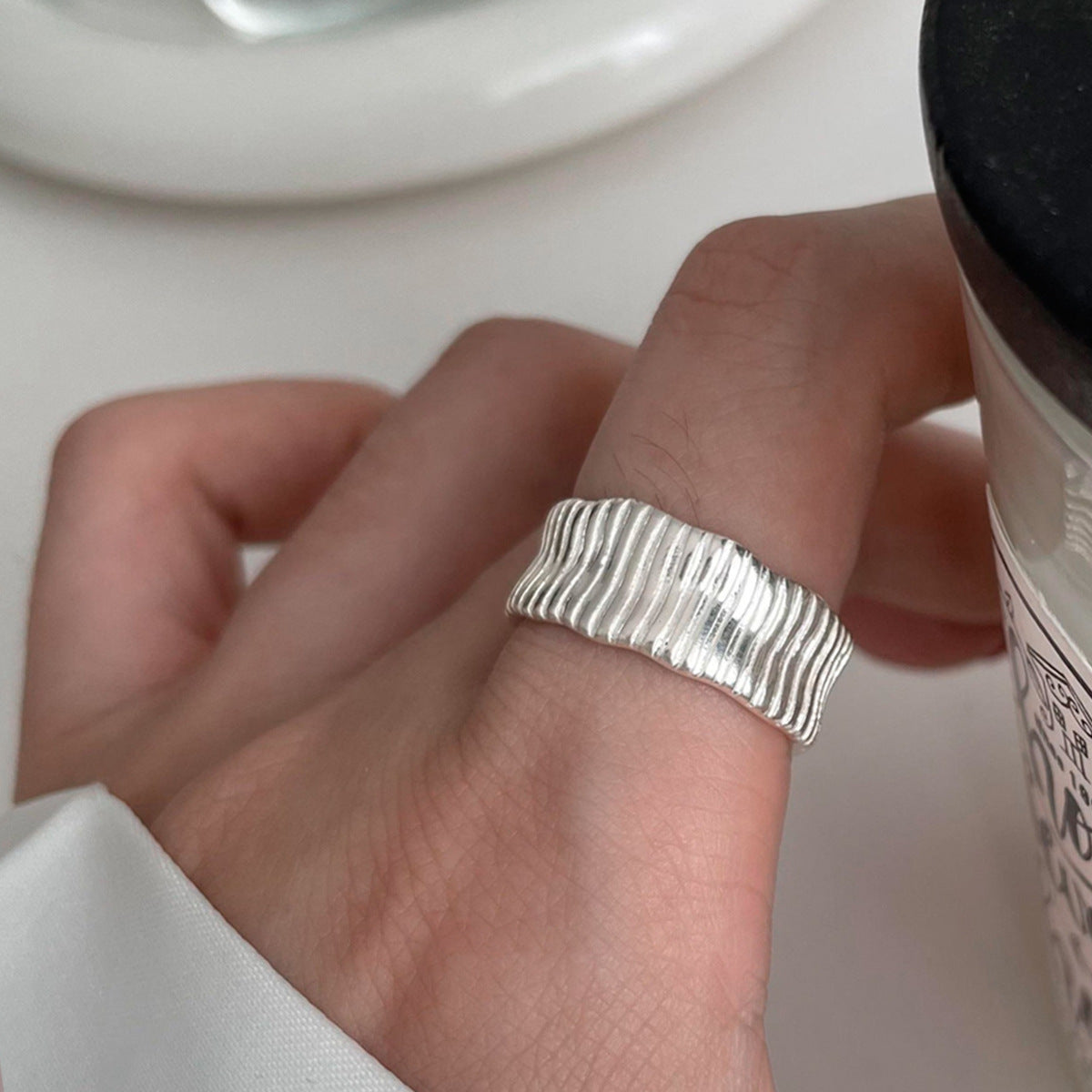 925 Sterling Silver Korean Plain Band Ring For Women, Minimalist Ins Style, Niche High-End Sense, Light Luxury Retro Design, Open Adjustable Finger Ring