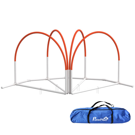PawHut Dog Agility Equipment Set, Dog Agility Training Equipment For Dogs W/ Oxford Carry Bag, 4 PCS Weave Poles Orange
