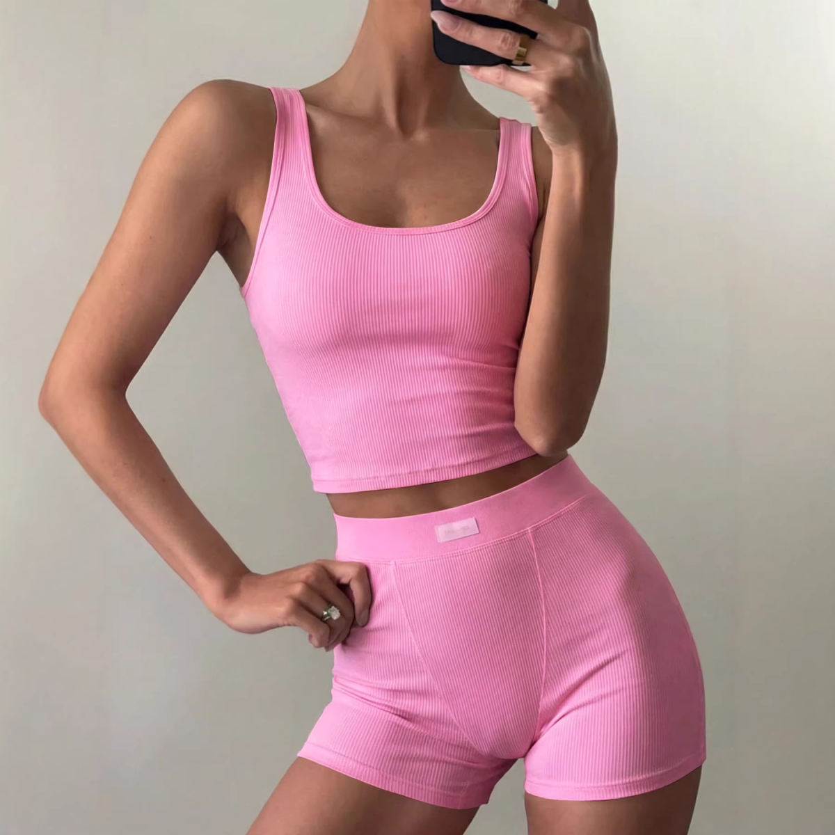 Athletic Yoga-Style Camisole And Summer Shorts Set