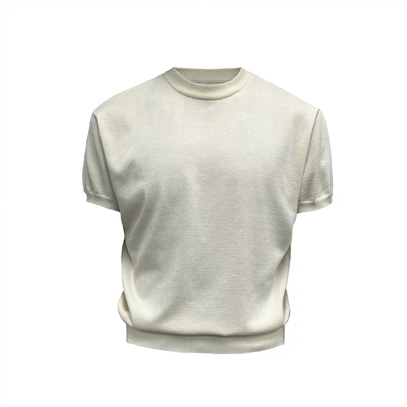 Fitness Muscle-showing Thread Cuff-closing T-shirt Knitted Slim Fit Short Sleeve Men Clothing