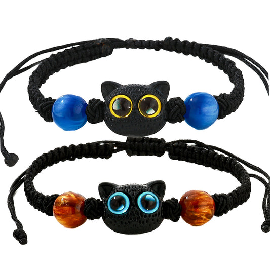 Summer Hot-Selling Black Cat Handmade Woven Couple Bracelets, Versatile And Adjustable Size, Graduation Season Gift