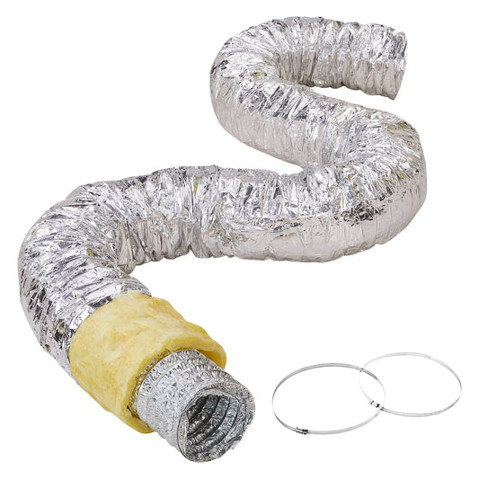 Dryer Vent Hose, 6'' Insulated Flexible Duct 25FT Long With 2 Duct Clamps, Heavy-Duty Three Layer Protection For HVAC Heating Cooling Ventilation And Exhaust, R-4.2 Flame Resistance Value