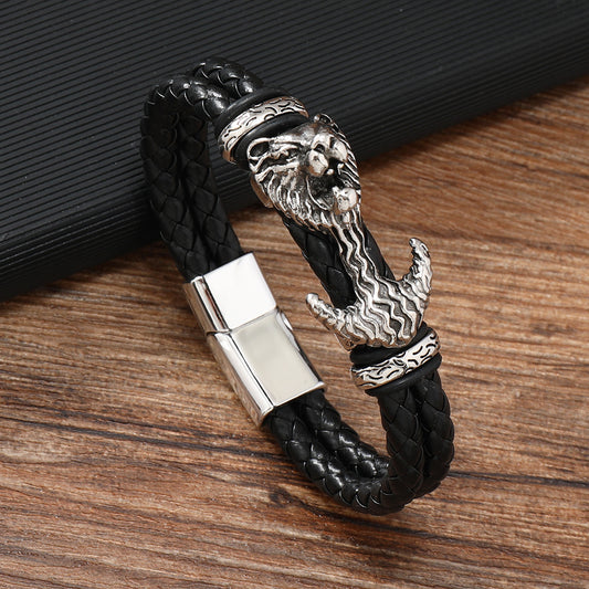 Men's Best-Selling Personalized Lion Head Braided Bracelet