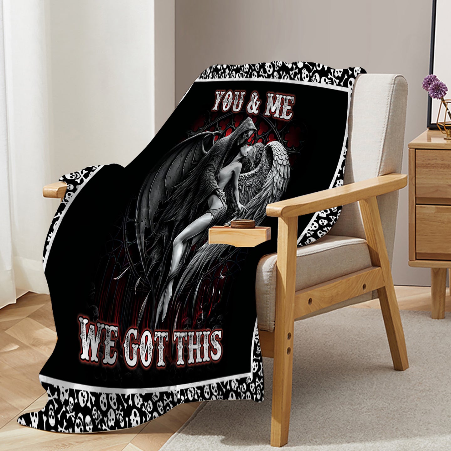 Beauty And Ghost Human Skeleton Printed Halloween Soft Cozy Lightweight Durable Plush Flannel Throw Blanket For Bedroom Living Rooms Sofa Couch