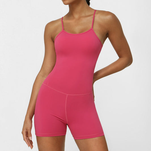 Thin Strap Yoga Clothes Shorts Suit Nude Feel One-piece Workout Top