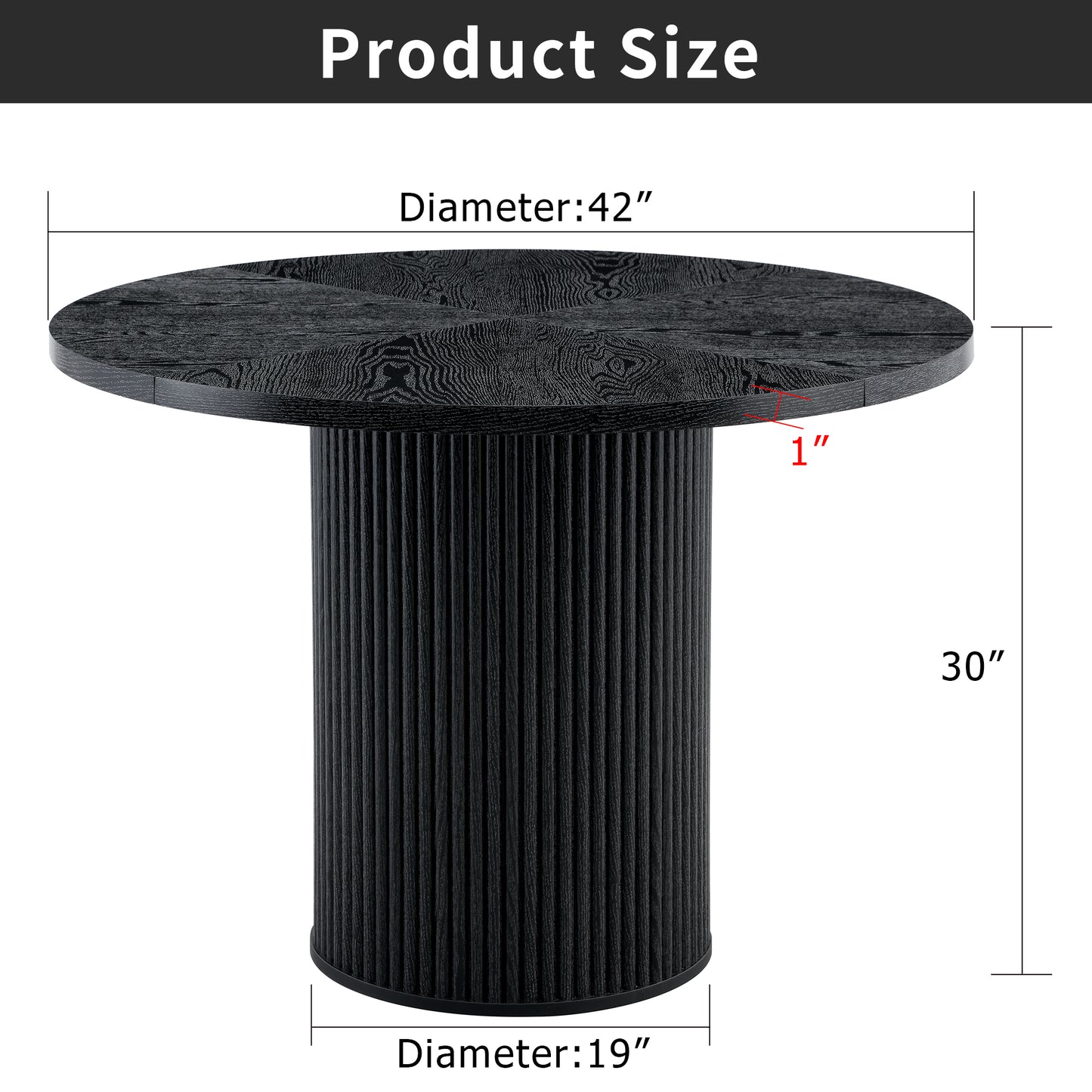 A Modern Spliced Circular Dining Table With A Diameter Of 42 Inches, Featuring Black Wood Color Textures Fan-shaped Diagonal Color Splicing Board Design, Interpreting Home Aesthetics And Practicality.