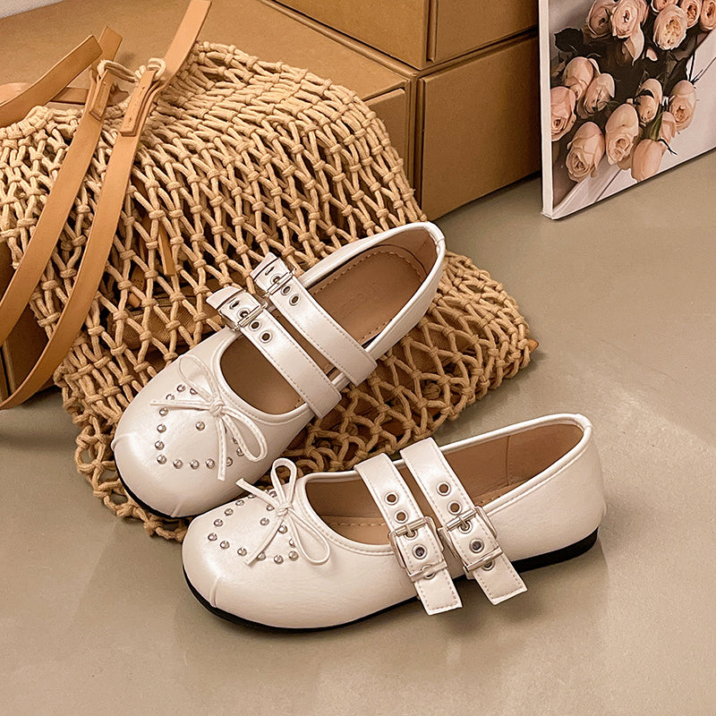 French Retro Rivet Mary Jane Shoes For Women, 2026 New Spring & Autumn Single Strap Ballet Flats, Soft Sole Ladies Dress Shoes