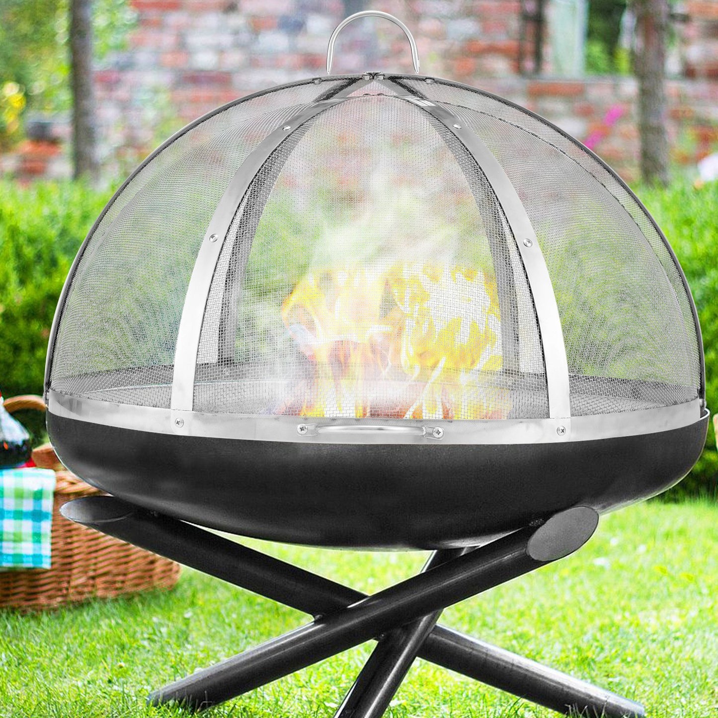 Firepit Spark Screen Lid, 40' Diameter, Outdoor Firepit Ring Cover Round Accessories, Fire Pit Metal Cover, Easy-Opening Stainless Steel Fire Ring Covers For Outdoor Patio Fire Pits Backyard