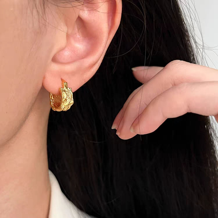 1 Pair 999 Sterling Silver Textured Hoop Earrings, Minimalist Style, Perfect For Daily Wear And Valentine's Gift