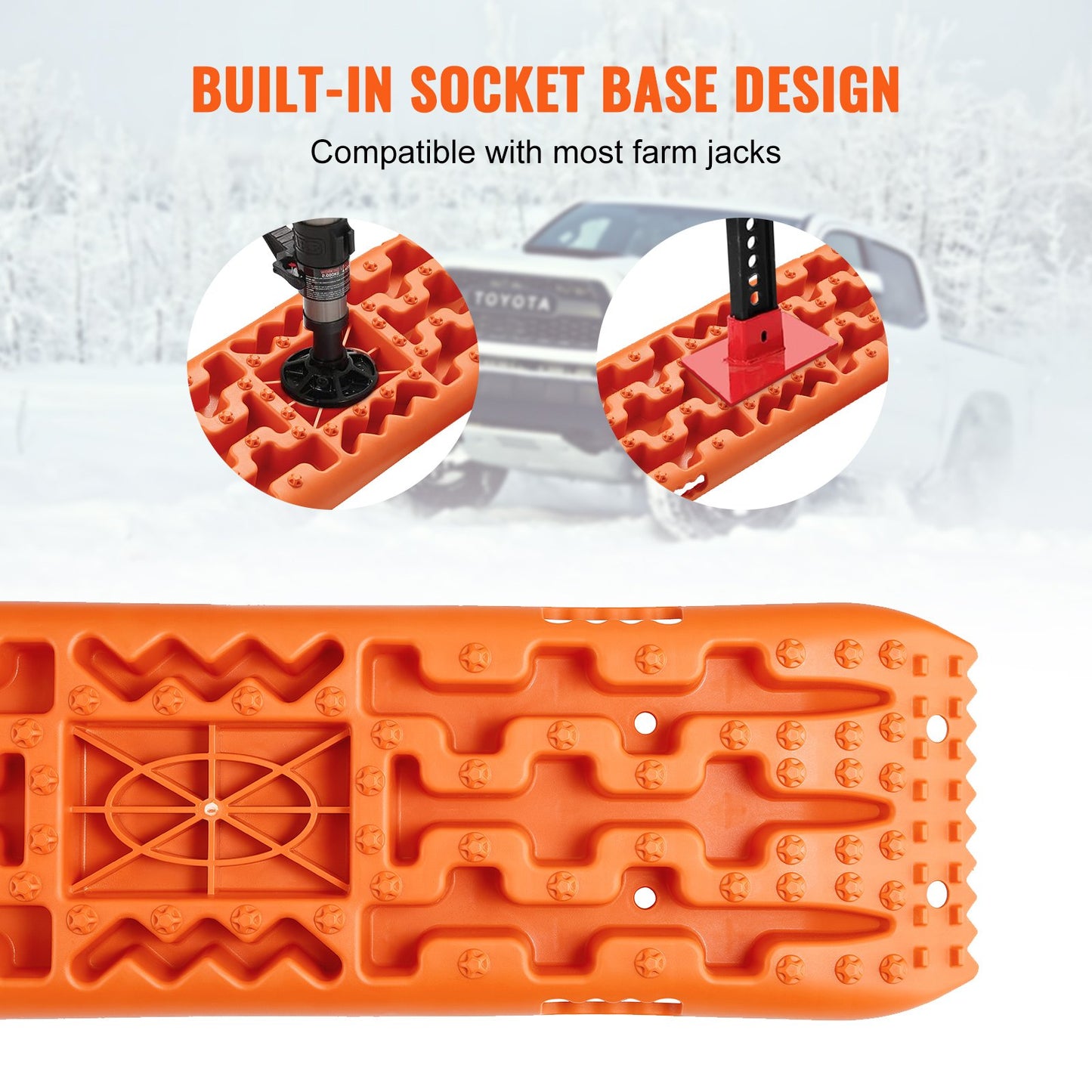 10 TON Traction Boards With PP Material, Recovery Boards For Off-road Vehicles/Cars/Pickups/SUVs/RVs, Pair Tire Traction Mats On Snow, Sand, Mud And Loose Terrain, Storage Bag, Long, Orange