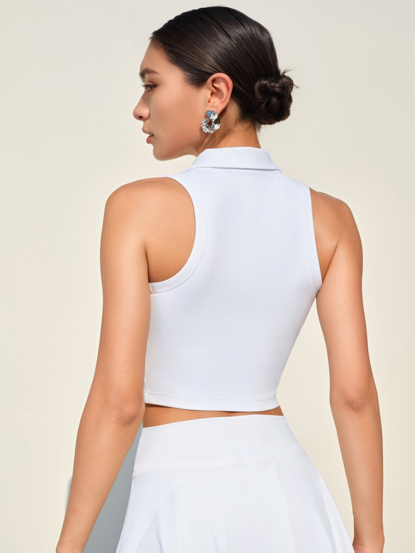 New Women's Sports Top With Built-in Cups, Stand Collar Yoga Tank Top, Wearable Outside, Polo Style For Golf & Tennis