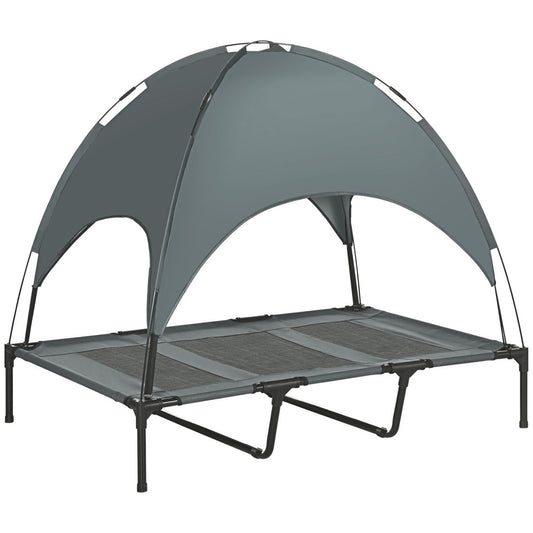 PawHut Raised Dog Bed Waterproof Elevated Pet Cot With Breathable Mesh UV Protection Canopy Grey, For XL Dogs, 122 X 92 X 108cm